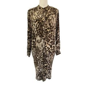 Gerard Darel 100% Silk Leopard Shirt Midi Dress Size FR 42 US 10‎ Brown Mob Wife